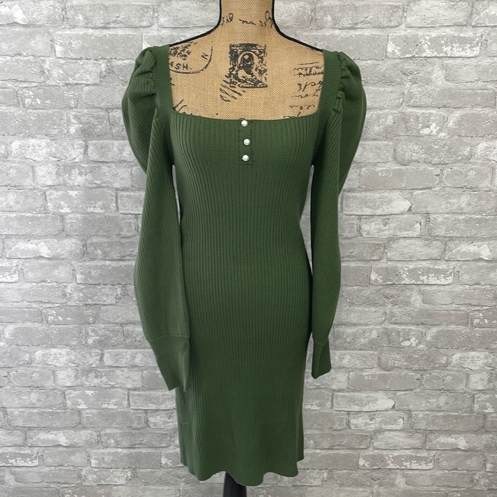 Leyden Square-Neck Tie-Back Ribbed Mini Sweater Dress